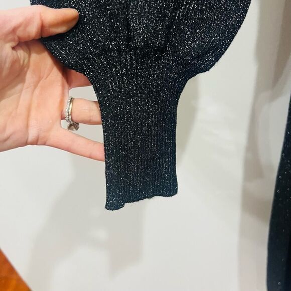 Calvin Klein Black Long Slleeve Metallic Shimmer Midi Sweater Dress Size Small - Picture 9 of 9